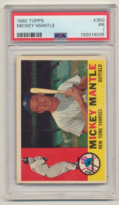 Mickey Mantle 1960 Topps Card, # 350, PSA PR 1. New York Yankees