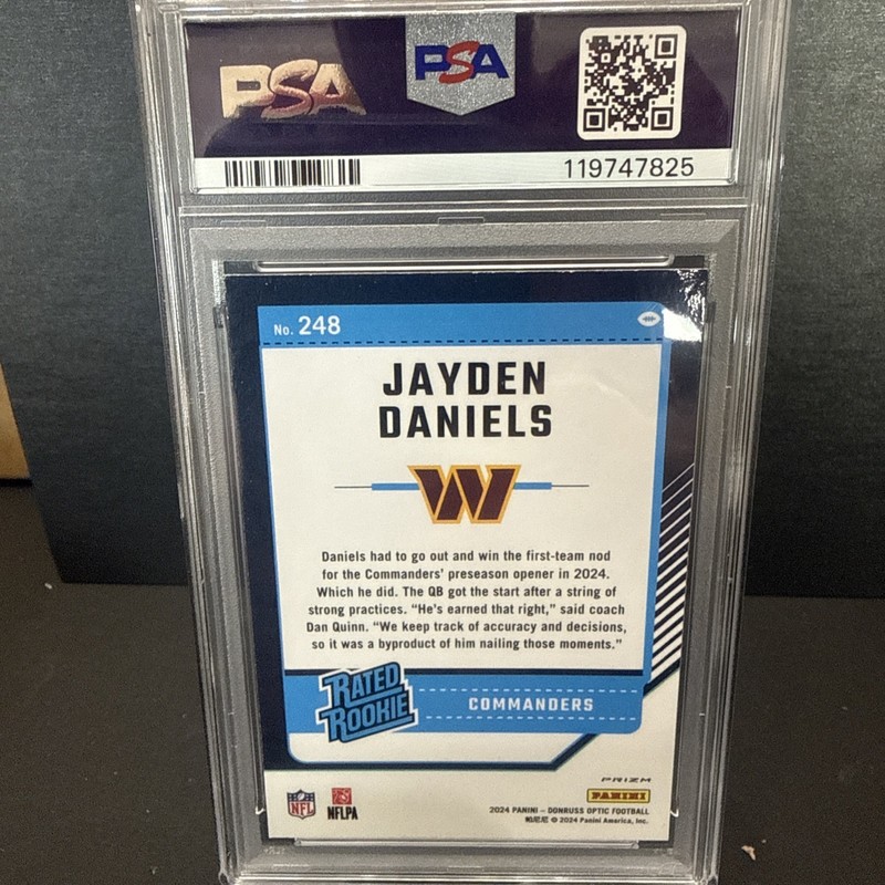 2024 Donruss Optic Jayden Daniels Green Velocity PSA 9 view 2