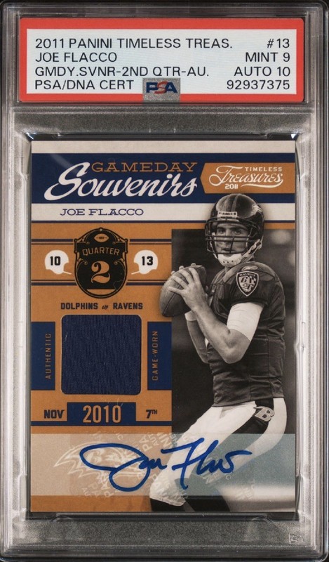 JOE FLACCO AUTO 10 PSA 9 GAME WORN PATCH POP 1 BALTIMORE RAVENS #5 OF 5