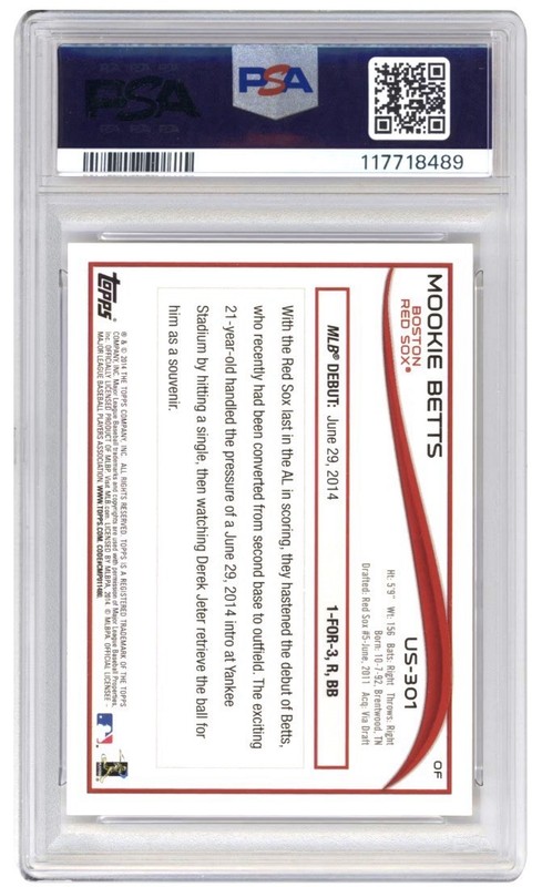 2014 Topps Update Series - Rookie Debut Mookie Betts #US-301 (RC) Red Sox PSA 10 view 2