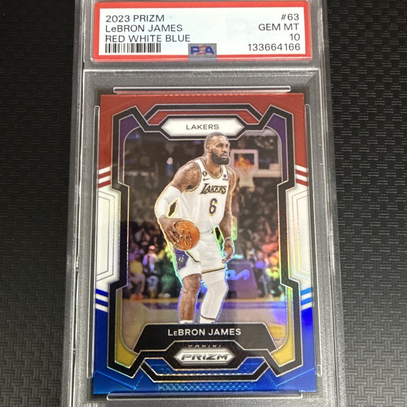 2023 PANINI PRIZM LEBRON JAMES RED WHITE BLUE SP PSA 10 LAKERS