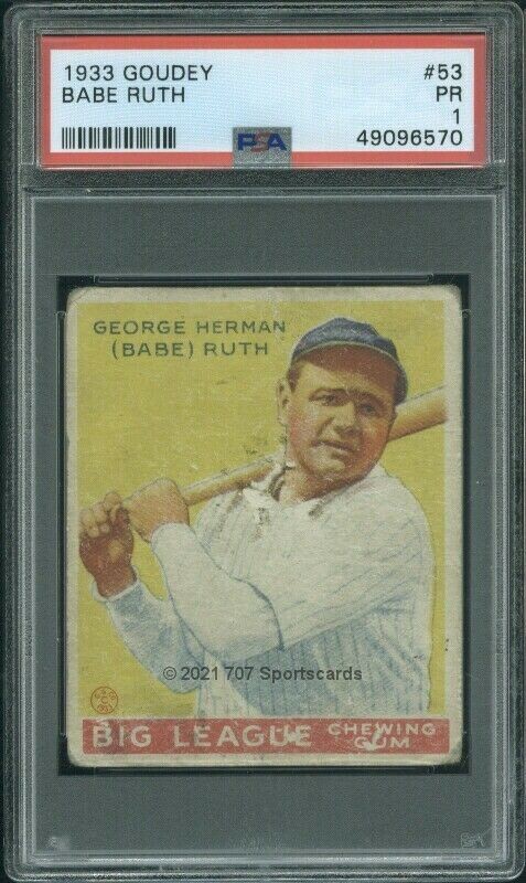 1933 Goudey 53 Babe Ruth PSA 1 (6570)
