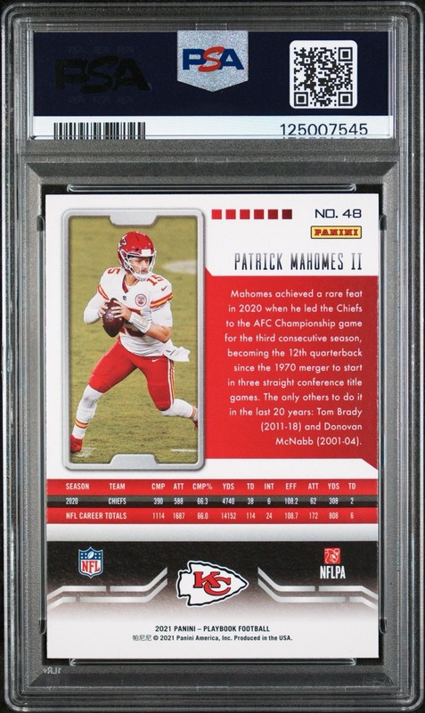 2021 Panini Playbook - Patrick Mahomes II #48 Sparkle PSA 9 view 2