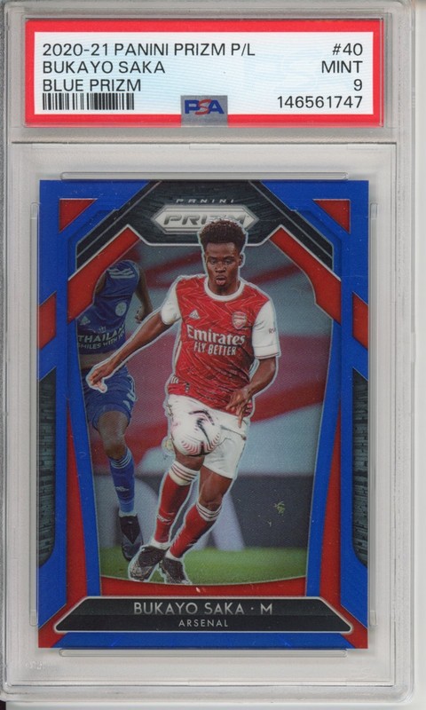 Bukayo Saka 2020-21 Panini Prizm Premier League Blue 140/199 PSA 9