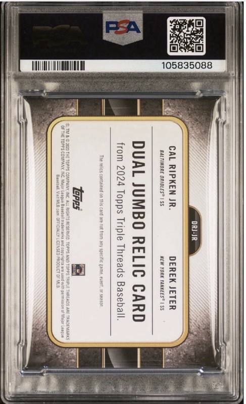 Derek Jeter Cal Ripken Jr. orioles yankees PSA 6 GAME WORN DUAL PATCH view 2