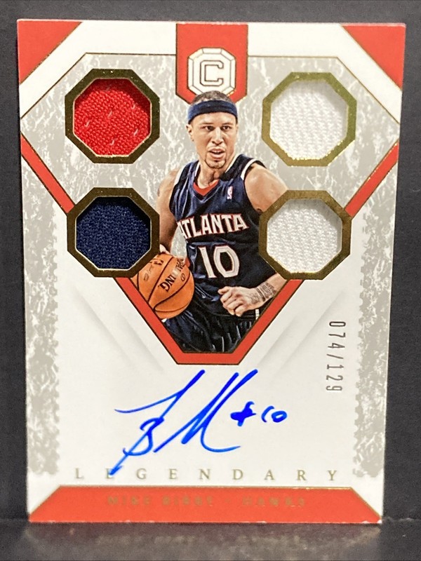 Mike Bibby 2018 Panini Cornerstones Legendary Quad Patch Auto #074/129 Hawks NBA