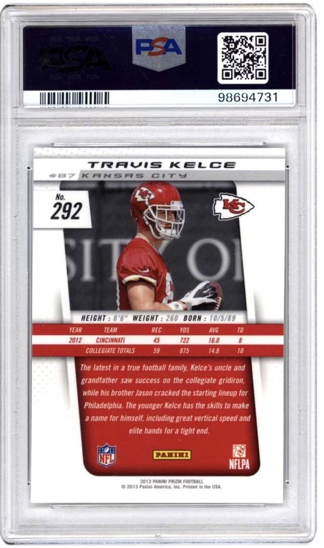 2013 Panini Prizm - Rookie Travis Kelce #292 (RC) KC Chiefs PSA 9 view 2