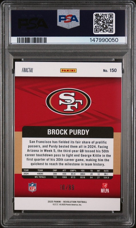 BROCK PURDY /99 FRACTAL SAN FRANCISCO 49ERS QB 2025 PANINI REVOLUTION PSA 9 MINT view 2