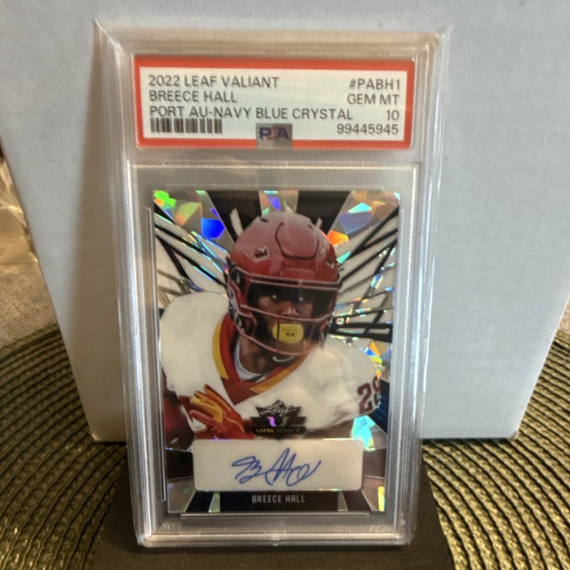 Leaf Valiant Breece Hall Portrait Autographs Navy Blue Crystal #PA-BH1 PSA 10