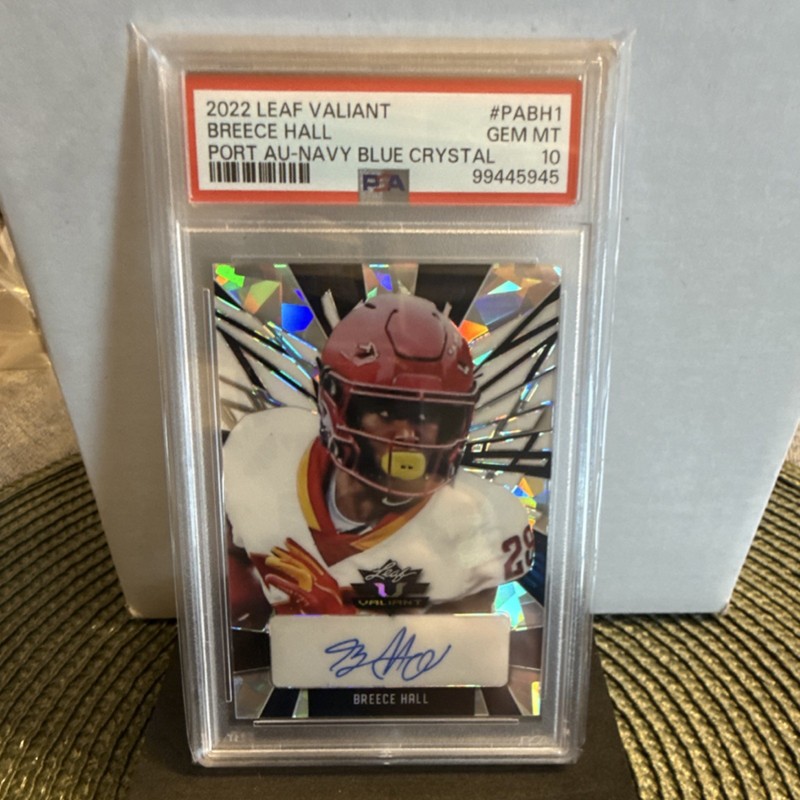 Leaf Valiant Breece Hall Portrait Autographs Navy Blue Crystal #PA-BH1 PSA 10 view 2