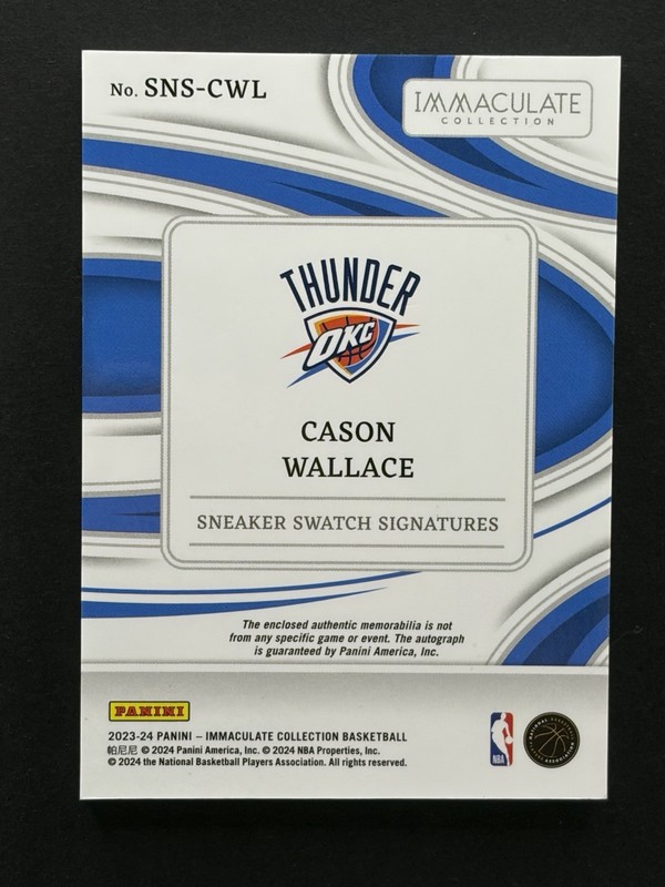 2023-24 Panini Immaculate Cason Wallace RPA /49 Sneaker Swatch Auto Patch Rookie view 2