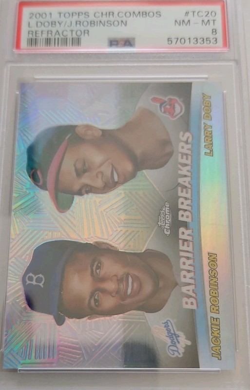 2001 Topps Chrome Combos Jackie Robinson, Larry Doby Refractor #TC20 PSA 8