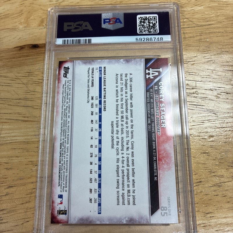 Corey Seager Topps Rookie Batting PSA 9 view 2