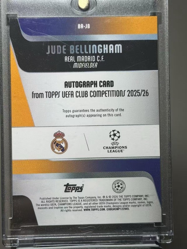 Jude Bellingham Auto /10 Topps UCC 2025 Real Madrid SSP #10/10 view 2