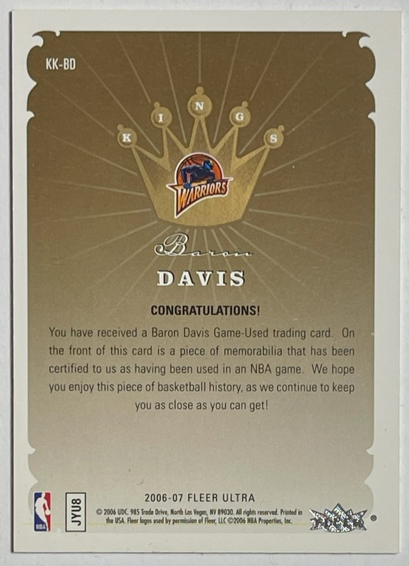 Baron Davis 2006-07 Fleer Ultra Game-Used Jersey Card🏀WARRIORS🏀 view 2