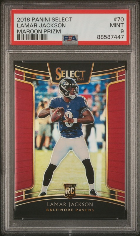 Lamar Jackson 2018 Panini Select Maroon Prizm SP #/99 PSA 9 #70