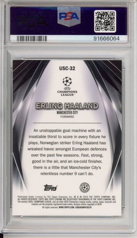 Erling Haaland 2023-24 Topps Chrome UEFA Ultimate Stage Orange 18/25 PSA 9 view 2