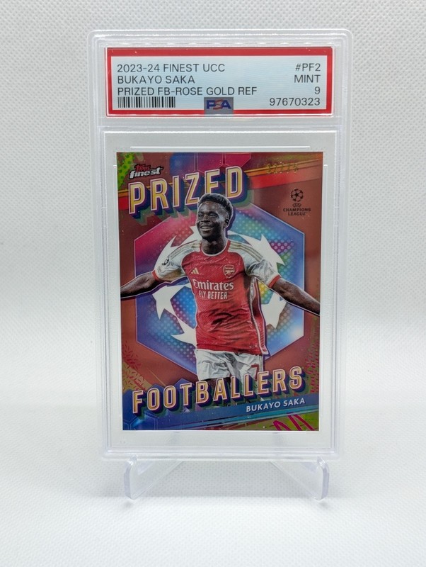 2023-24 Topps Finest Bukayo Saka Prized Footballer Rose Gold /75 Arsenal PSA 9