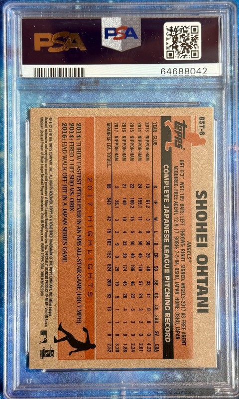 2018 Topps Chrome Shohei Ohtani 1983 Topps #83T-6 (PSA 9) view 2