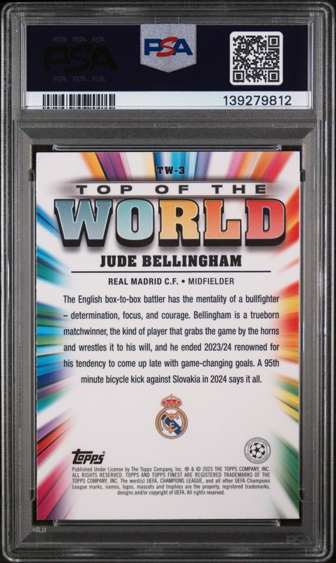 Jude Bellingham 2024-25 Topps Finest UCC Top of the World Refractor PSA 10 view 2
