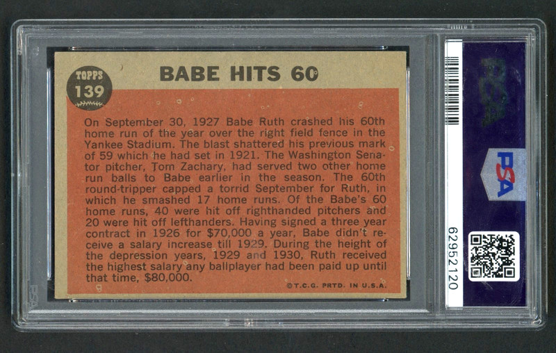 1962 Topps #139 Babe Ruth Babe Hits 60 PSA 4 VG-EX New York Yankees Hof view 2