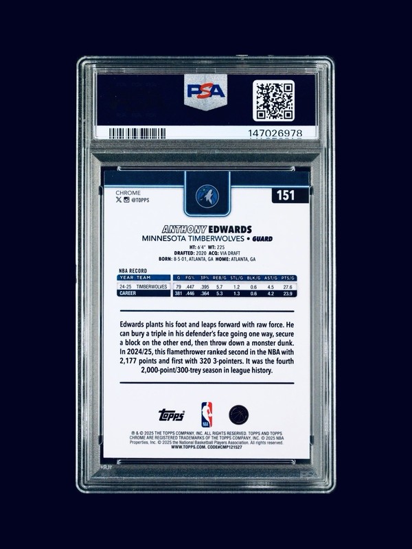 2025 Topps Chrome #151 Pulsar Anthony Edwards PSA 10 view 2
