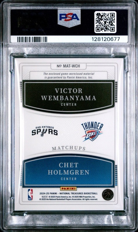 Panini National Treasures Matchups Relics Wembanyama/Holmgren MAT-WCH PSA 8 /99  view 2
