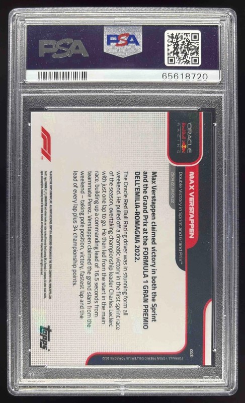 2022 Topps Now Formula 1 #013 Max Verstappen PSA 10 view 2