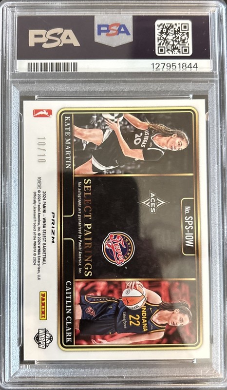 2024 PANINI SELECT PAIRINGS SIGNATURE CAITLIN CLARK/KATE MARTIN RC 10/10 PSA 10 view 2