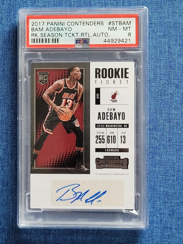 2017-18 Panini Contenders- Bam Adebayo Rookie Ticket Auto PSA 8 Low Pop Heat RC