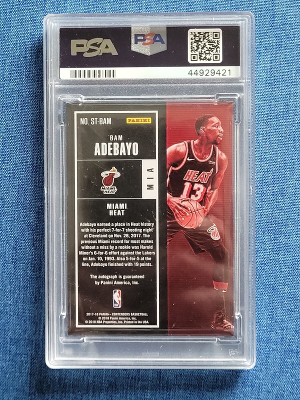 2017-18 Panini Contenders- Bam Adebayo Rookie Ticket Auto PSA 8 Low Pop Heat RC view 2