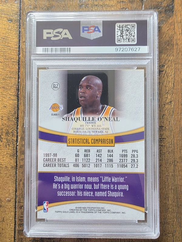 RARE 🔥 1998-99 Topps Gold Label Shaquille O'Neal #GL2 PSA 10 💎 view 2