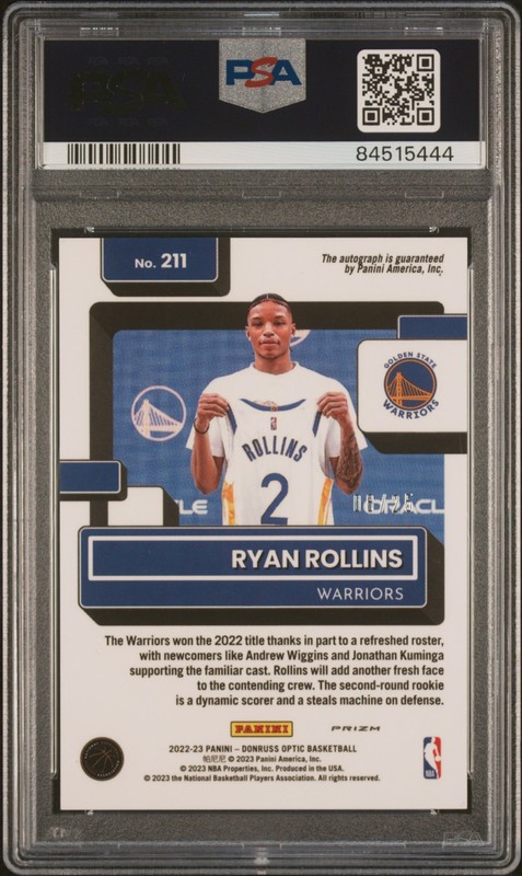 Ryan Rollins 2022 Donruss Optic Signature Auto /25 Rated Rookie PSA 9 Bucks view 2