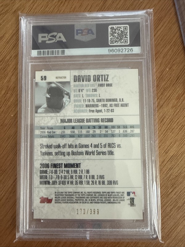 2007 Topps Finest - David Ortiz #59 Blue Refractor /399 view 2