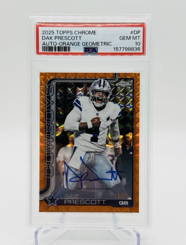 2025 Topps Chrome Dak Prescott Auto Orange Geometric /25 PSA 10 POP 1 Cowboys