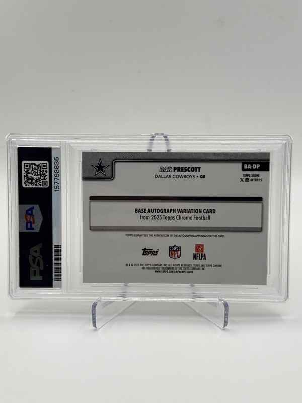 2025 Topps Chrome Dak Prescott Auto Orange Geometric /25 PSA 10 POP 1 Cowboys view 2