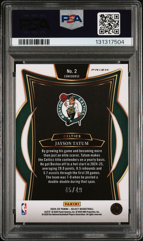 Jayson Tatum 2024-25 Panini Select Teal White Pink Prizm SP #/49 PSA 10 #2 view 2
