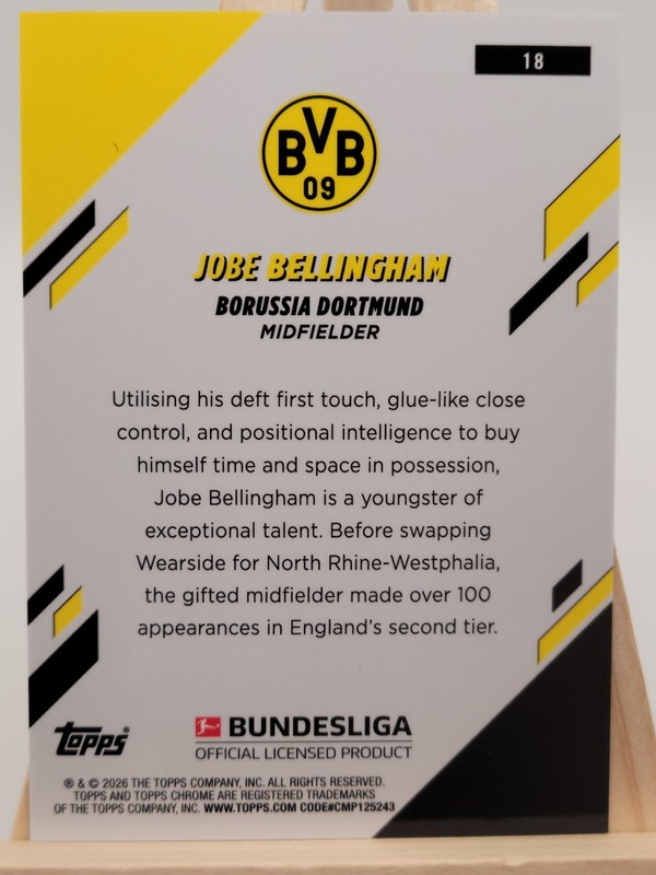 2025-26 Topps Chrome Bundesliga Jobe Bellingham RC #18 Gold Mini Diamond /50 BVB view 2