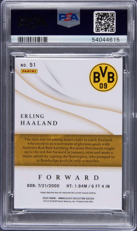 2020 PANINI IMMACULATE COLL #51 ERLING HAALAND ROOKIE RC 47/99 PSA 9 view 2