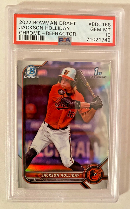 2022 Bowman Draft Chrome 1st Jackson Holliday Refractor #BDC-168 Orioles PSA 10 view 1