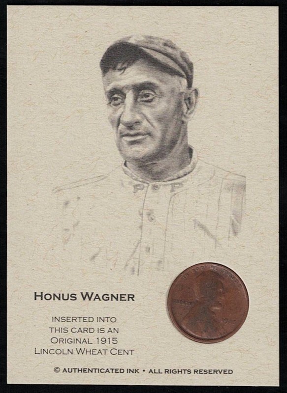 HONUS WAGNER -1915 Lincoln Wheat Cent Authenticated Ink RARE Coin Card- PIRATES
