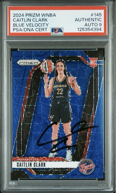 2024 Prizm WNBA Caitlin Clark Blue Velocity RC Auto PSA/DNA 9 Rookie
