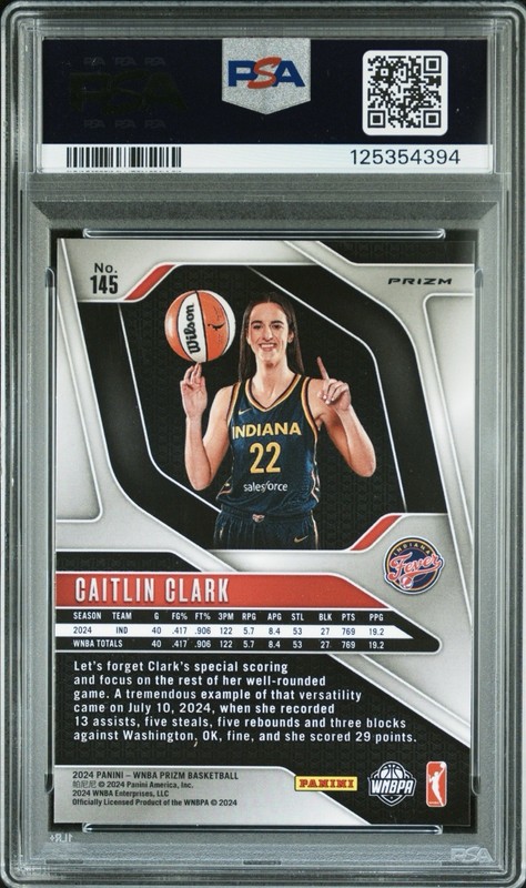 2024 Prizm WNBA Caitlin Clark Blue Velocity RC Auto PSA/DNA 9 Rookie view 2