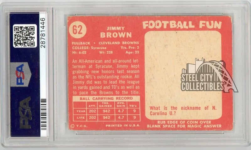 Jim Brown 1958 Topps Football Rookie Card #62 PSA 3 view 2