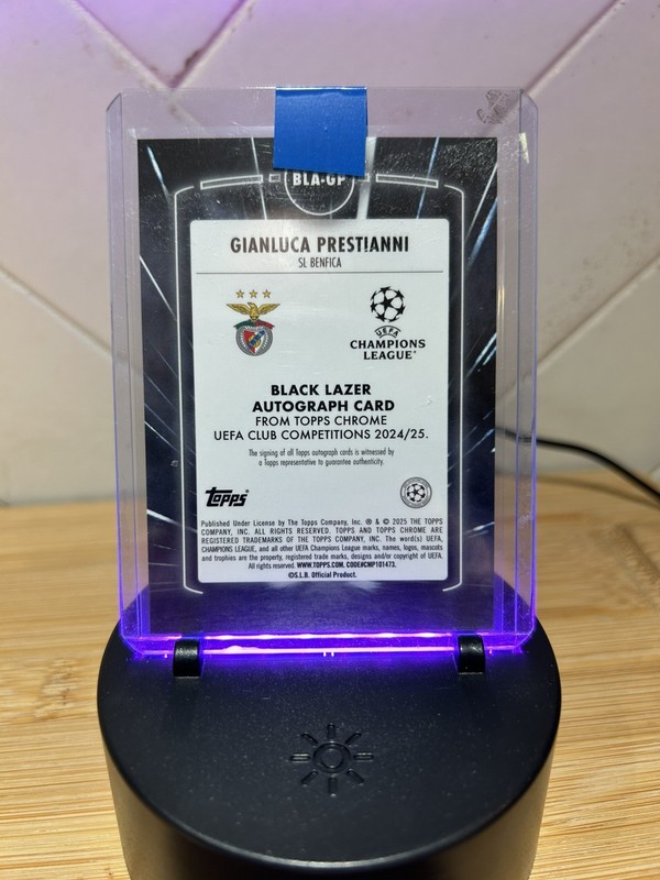 24/25 Topps Chrome UEFA Gianluca Prestianni RC Black Lazer Auto view 2