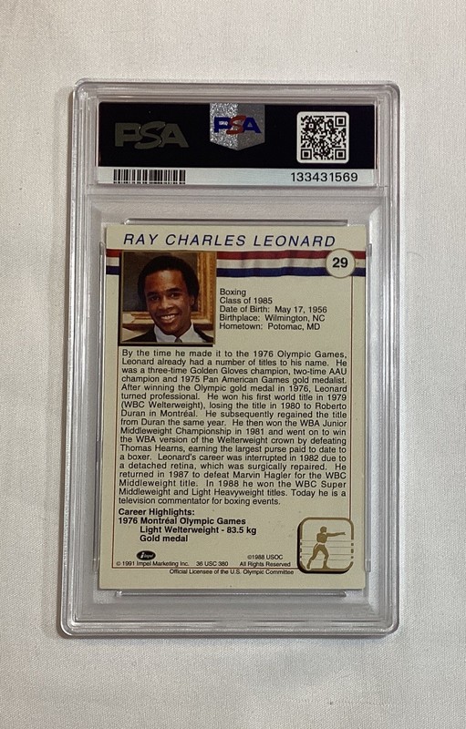 SUGAR RAY LEONARD 1991 IMPEL US OLYMPIC SIGNED CARD AUTOGRAPH CARD #29 AUTO view 2