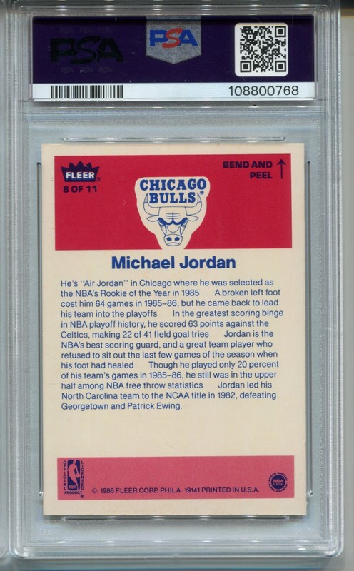 1986 Fleer Michael Jordan Rookie Card PSA 8 NM MINT Graded Sticker #8 Centered view 2