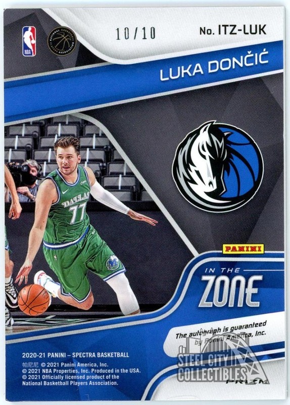 Luka Doncic 2020-21 Panini Spectra In The Zone Prizm Auto Card #ITZ-LUK 10/10 view 2