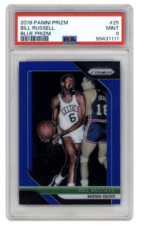 Bill Russell 2018 Panini Prizm Blue Prizm /199 #25 Psa 9