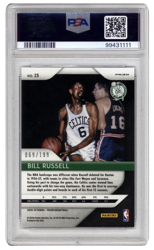 Bill Russell 2018 Panini Prizm Blue Prizm /199 #25 Psa 9 view 2